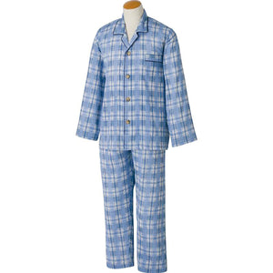 大きめボタン楊柳パジャマ ブルー S/M/L/LL