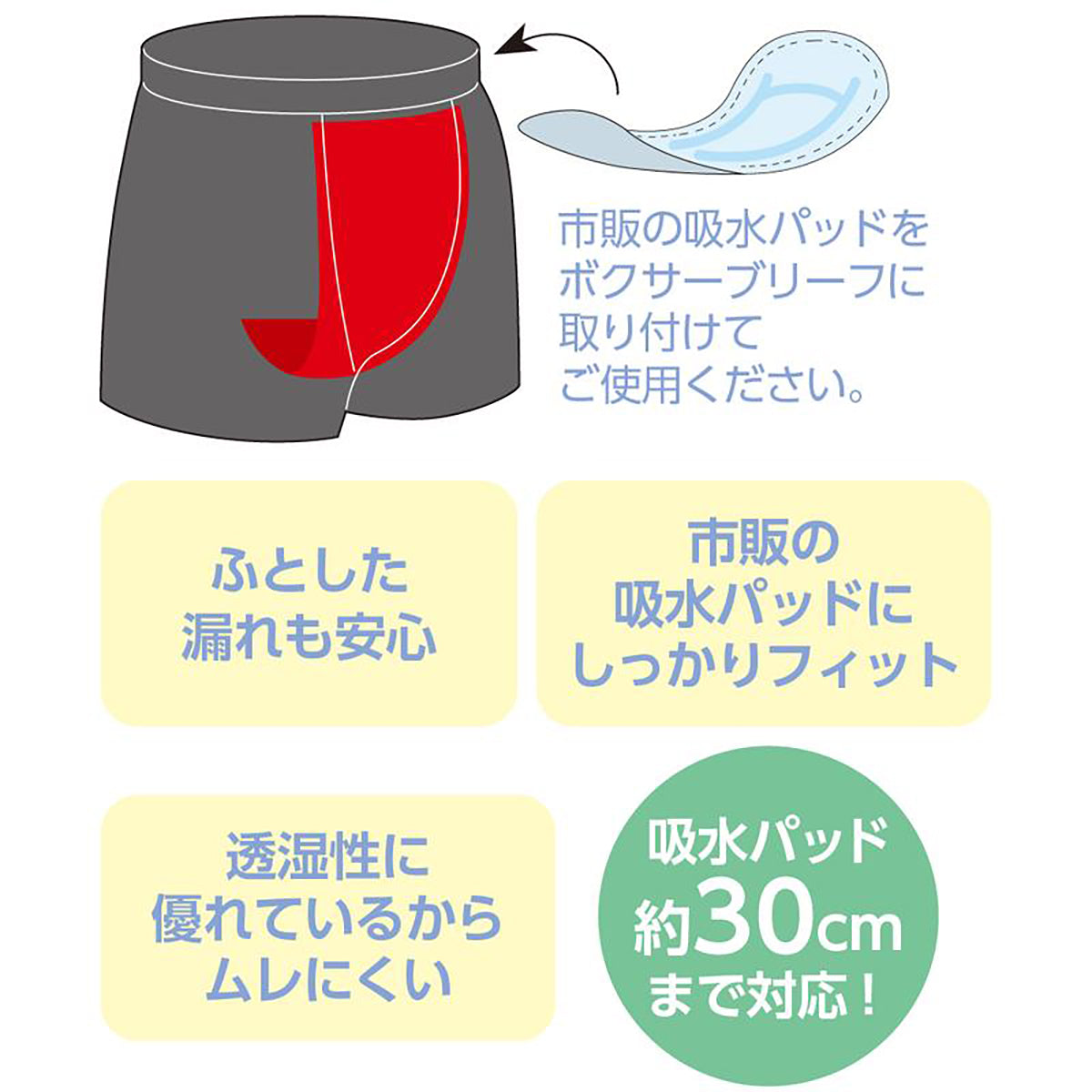 吸水パッド対応安心快適ボクサーブリーフ 杢チャコール M/L/LL