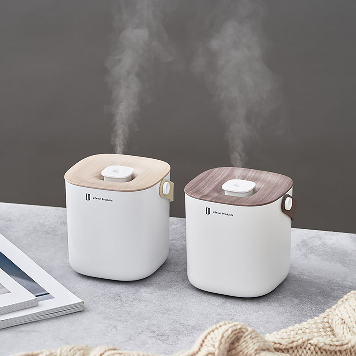 充電式ボックス型加湿器 -Premium WOOD- グレージュウッド