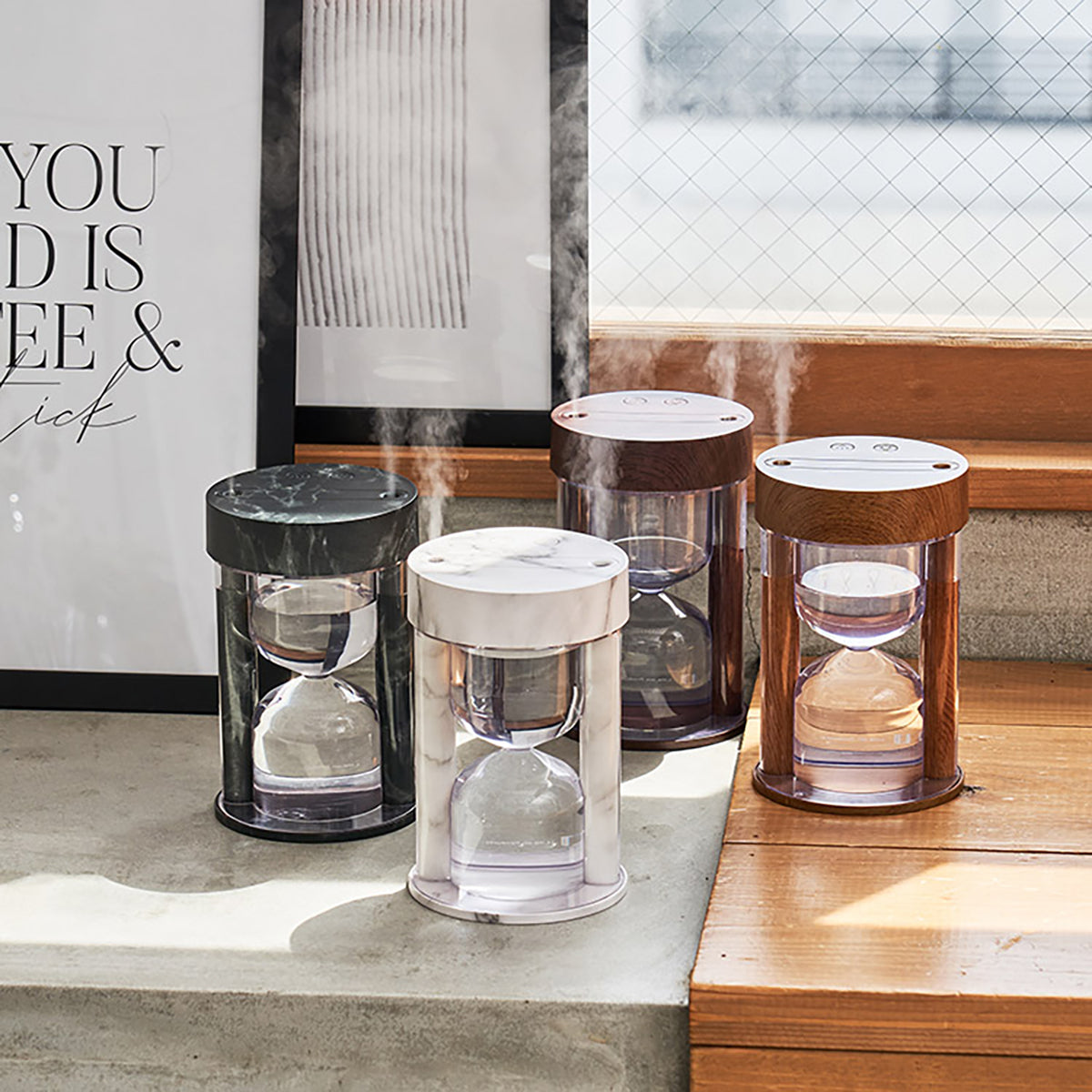 砂時計型 コードレス加湿器 ライト機能付 チャコール