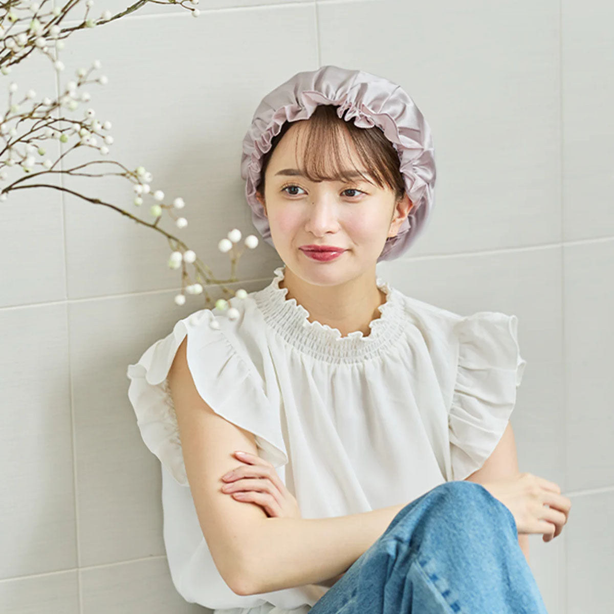 シルク ナイトキャップ 丸型 キャップ ショートヘア用 ラベンダー