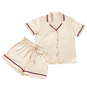 シルク 半袖パジャマ 上下セット 快眠 部屋着 ナイトウェア シャンパン