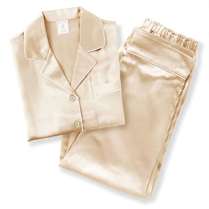シルク 長袖パジャマ 上下セット 快眠 部屋着 ナイトウェア シャンパン M/L