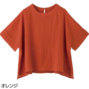 5分袖綿ゆったりTブラウス オレンジ M~L