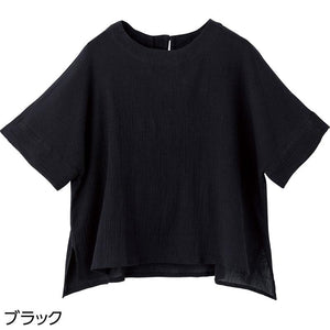 5分袖綿ゆったりTブラウス ブラック M~L