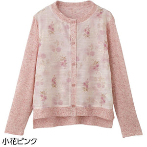 オーガンジー花柄切替カーディガン 小花ピンク M~L
