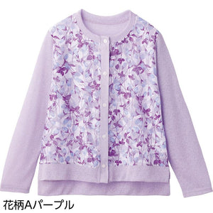 オーガンジー花柄切替カーディガン 花柄Aパープル M~L