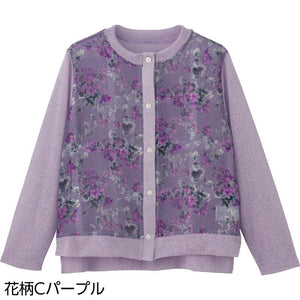 オーガンジー花柄切替カーディガン 花柄Cパープル M~L