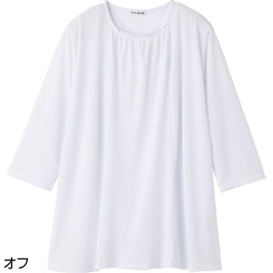 7分袖衿元ギャザーチュニック オフ M~L