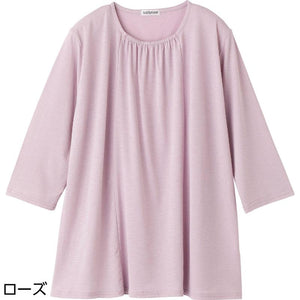 7分袖衿元ギャザーチュニック ローズ M~L