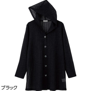 カットフード付カーディガン ブラック M~L