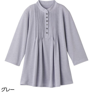 7分袖ピンタック半開チュニック グレー LL
