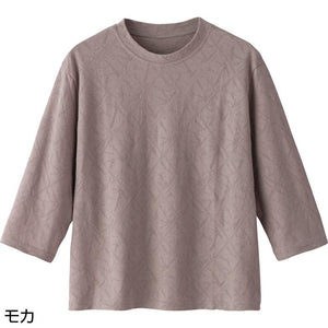 7分袖綿ジャカードTシャツ モカ LL