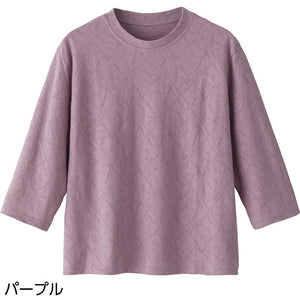 7分袖綿ジャカードTシャツ パープル L