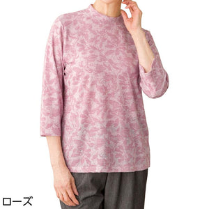 7分袖テンセル混ジャカードTシャツ ローズ L