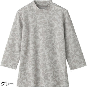 7分袖テンセル混ジャカードTシャツ グレー M