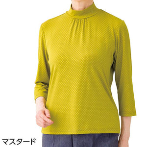 7分袖エンボスギャザーTシャツ マスタード L