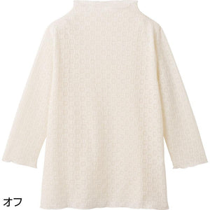 7分袖レーシージャカードTシャツ オフ M~L