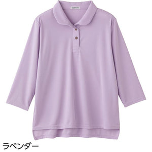7分袖後ろ長め衿付Tシャツ ラベンダー M~L
