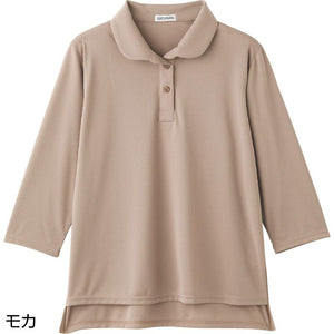 7分袖後ろ長め衿付Tシャツ モカ M~L