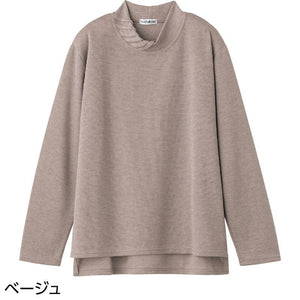 後ろ長め薄起毛タック衿Tシャツ ベージュ M~L