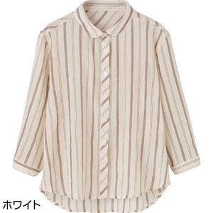 7分袖ストライプブラウス ホワイト M