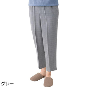 麻混格子フリーパンツ グレー M