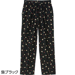 動物柄楊柳フリーパンツ 梟ブラック M
