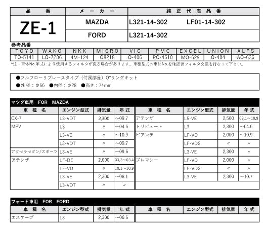 フェスコ FILT オイルフィルター ZE-1