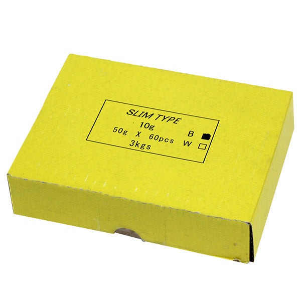 シルバー塗装 マルチ超薄型 10G刻み板ウェイト箱入 鉛製 3KG 黒テープ 60枚入り1箱