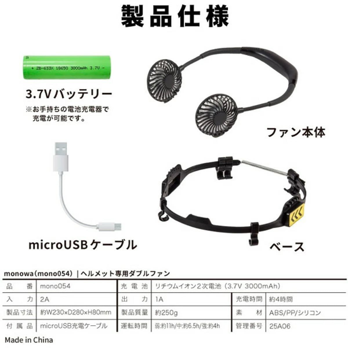 ヘルメット専用ダブルファン ヘルメットファン 作業用ファン 送風機 熱中症対策 可動式アーム 首掛けファン ネックファン 現場作業 作業ヘルメット 夜間ライト 工事現場 冷却ファン 充電式ファン