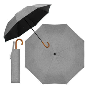 自動開閉 折りたたみ傘 晴雨兼用 UVカット 木目調グリップ 軽量 耐風 (杢グレー)