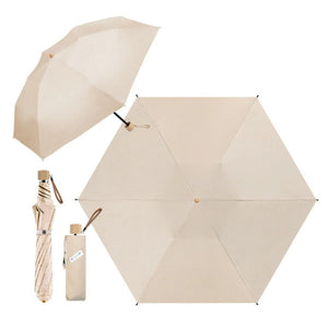 超軽量 折りたたみ傘 晴雨兼用 UV対策 天然木グリップ 2WAY収納 カラビナ付き (杢コーラル)