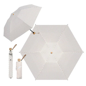 超軽量 折りたたみ傘 晴雨兼用 UV対策 天然木グリップ 2WAY収納 カラビナ付き (ストライプグレー)