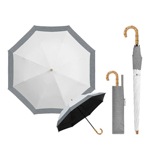 晴雨兼用 折りたたみ傘 軽量260g 遮光100% 耐風 天然木グリップ(ホワイト×杢グレー)