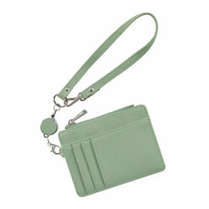 リール付きICカードケース スモーキーミント パスケース カードケース 小物入れ 小銭入れ ストラップ付き 伸びるリール 伸縮リール レディース 軽量 コンパクト 高見え おしゃれ かわいい シンプル PUレザー 合成皮革 ファスナーポケット付き キーホルダー付き 紛失防止 通勤 通学 旅行 ギフト プレゼント 入学式 卒業式 社会人 新生活 カジュアル フォーマル bonbonheur ボンボヌール bon021 バッグに取り付け リールストラップ
