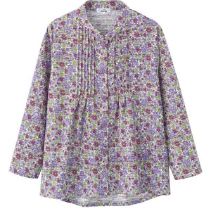 長袖 ワンタッチテープピンタックブラウス パープル S/M~L/LL/3L