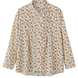 長袖 斜め釦ホールピンタックブラウス オレンジ S/M~L/LL/3L