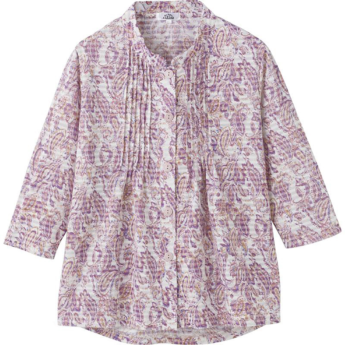 7分袖斜め釦ホールピンタックブラウス ローズ S/M～L/LL/3L – GREEN