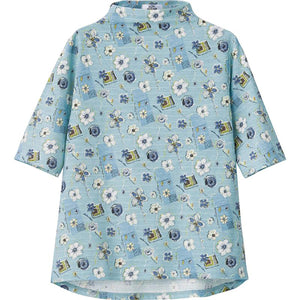 5分袖後ろ長めTシャツ ブルー M~L/LL