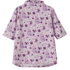 5分袖後ろ長めTシャツ パープル M~L/LL