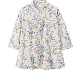 7分袖ロングファスナーAラインTシャツ パープル S/M~L/LL/3L