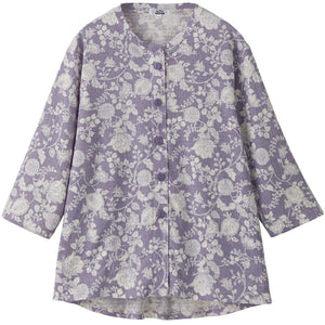 カット7分袖マグネット釦カーディガン(指先ストレッチ) パープル M~L