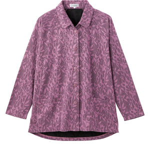 カット衿付マグネット釦カーディガン(指先ストレッチ) ローズパープル M~L