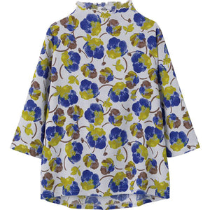 7分袖後ろ長めTシャツ ブルー M~L/LL/3L