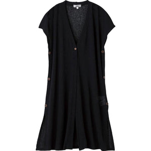 斜め釦ホール1釦ロングベスト ブラック M~L