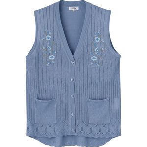 ニットワンタッチテープV首ベスト ブルー S/M~L/LL