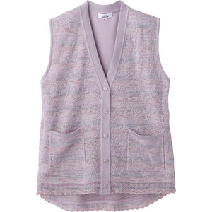 ニット斜め釦ホールV首ベスト ローズ M~L/LL/3L