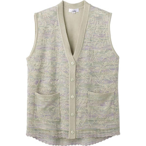 ニット斜め釦ホールV首ベスト グリーン M~L/LL/3L