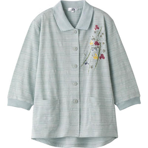 7分袖ワンタッチテープポロカーディ グリーン LL/3L